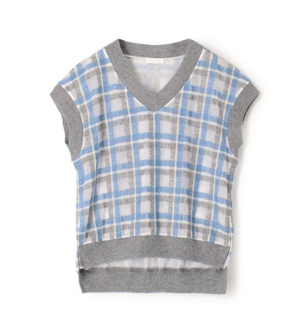 Ballsey「ヘアリープラッドエンブロイダリーコンビ Vネックベスト」|ベスト・ジレ|64 ブルー系