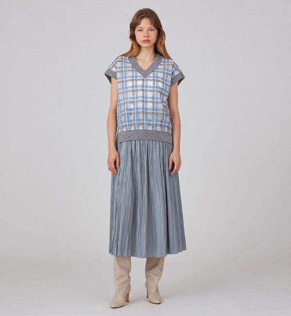 Ballsey「ヘアリープラッドエンブロイダリーコンビ Vネックベスト」|ベスト・ジレ|