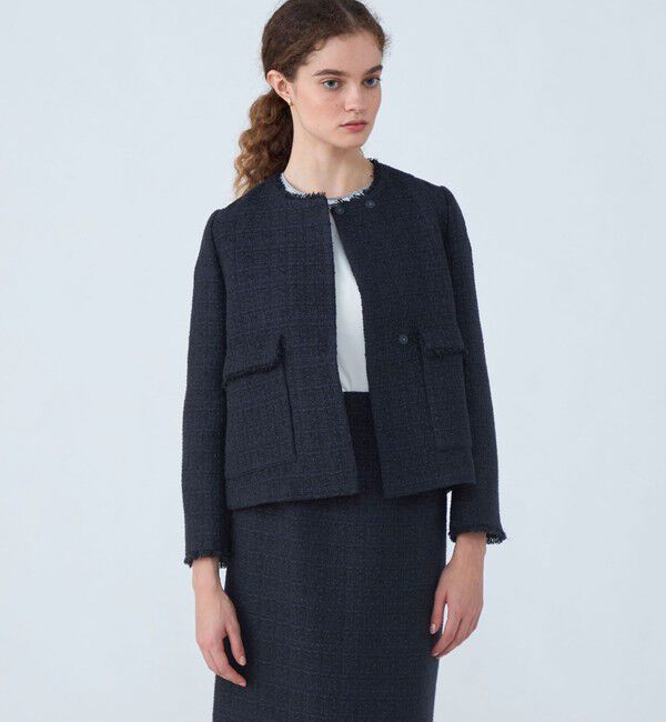 Ballsey「ラメミックスツイード セミダブルクルージャケット」|ノーカラージャケット|