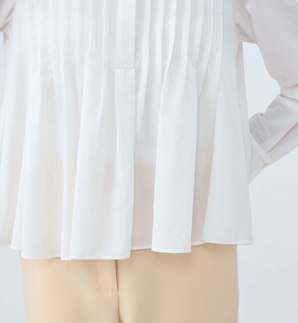 Ballsey「コットンシルクサテン タックフレアブラウス」|シャツ・ブラウス|