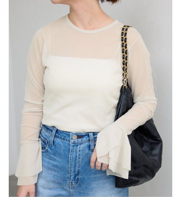 SLOBE IENA「《追加2》ラッフルスリーブチュールプルオーバー」|Tシャツ・カットソー|