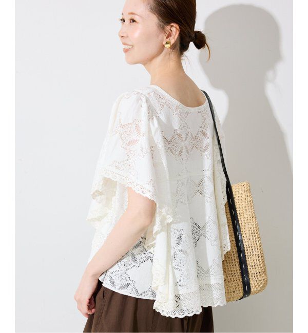 SLOBE IENA「レースフリルVネックブラウス」|シャツ・ブラウス|ナチュラル