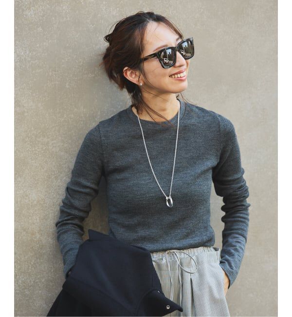 VERMEIL par iena「wool100 RIB クループルオーバー」|Tシャツ・カットソー|グレー