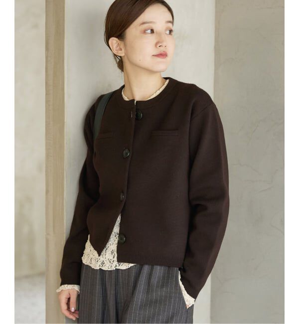 IENA「《追加》スーパーファインスムースクルーカーディガン」|カーディガン|ブラウン A