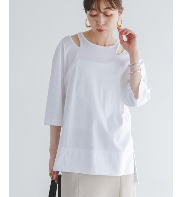 NOBLE「Room no.8/ルームエイト スムースコットンネックオープントップス」|Tシャツ・カットソー|