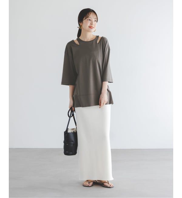 NOBLE「Room no.8/ルームエイト スムースコットンネックオープントップス」|Tシャツ・カットソー|