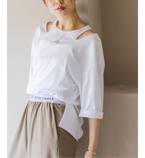 NOBLE「Room no.8/ルームエイト スムースコットンネックオープントップス」|Tシャツ・カットソー|