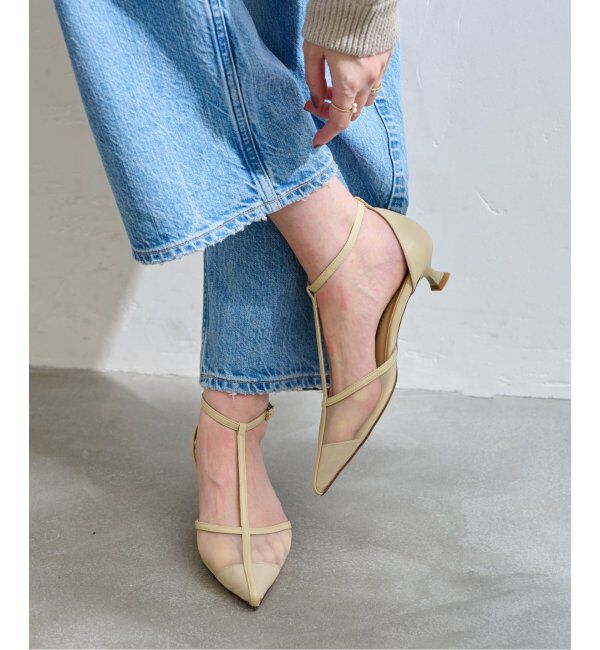  「《追加》3.5cmTストラップシアーパンプス」|パンプス|ベージュ