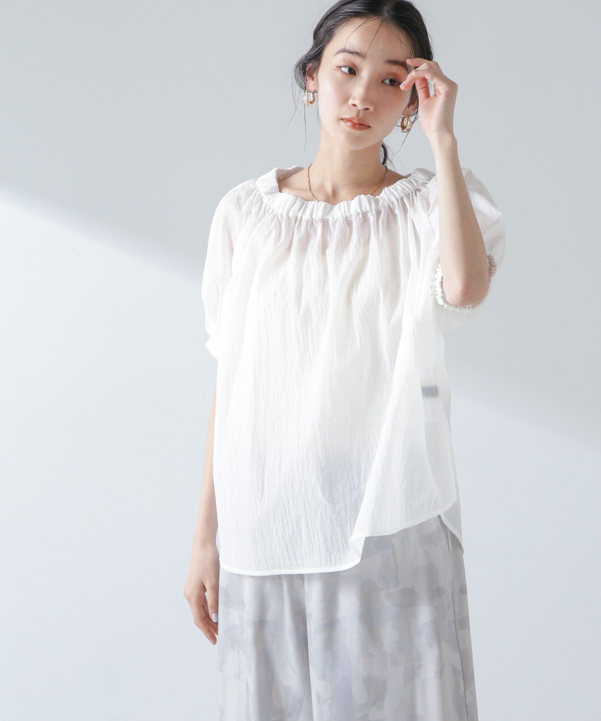 nano･universe「ナイロンタッサーオフショルダーブラウス(セットアップ可）」|シャツ・ブラウス|