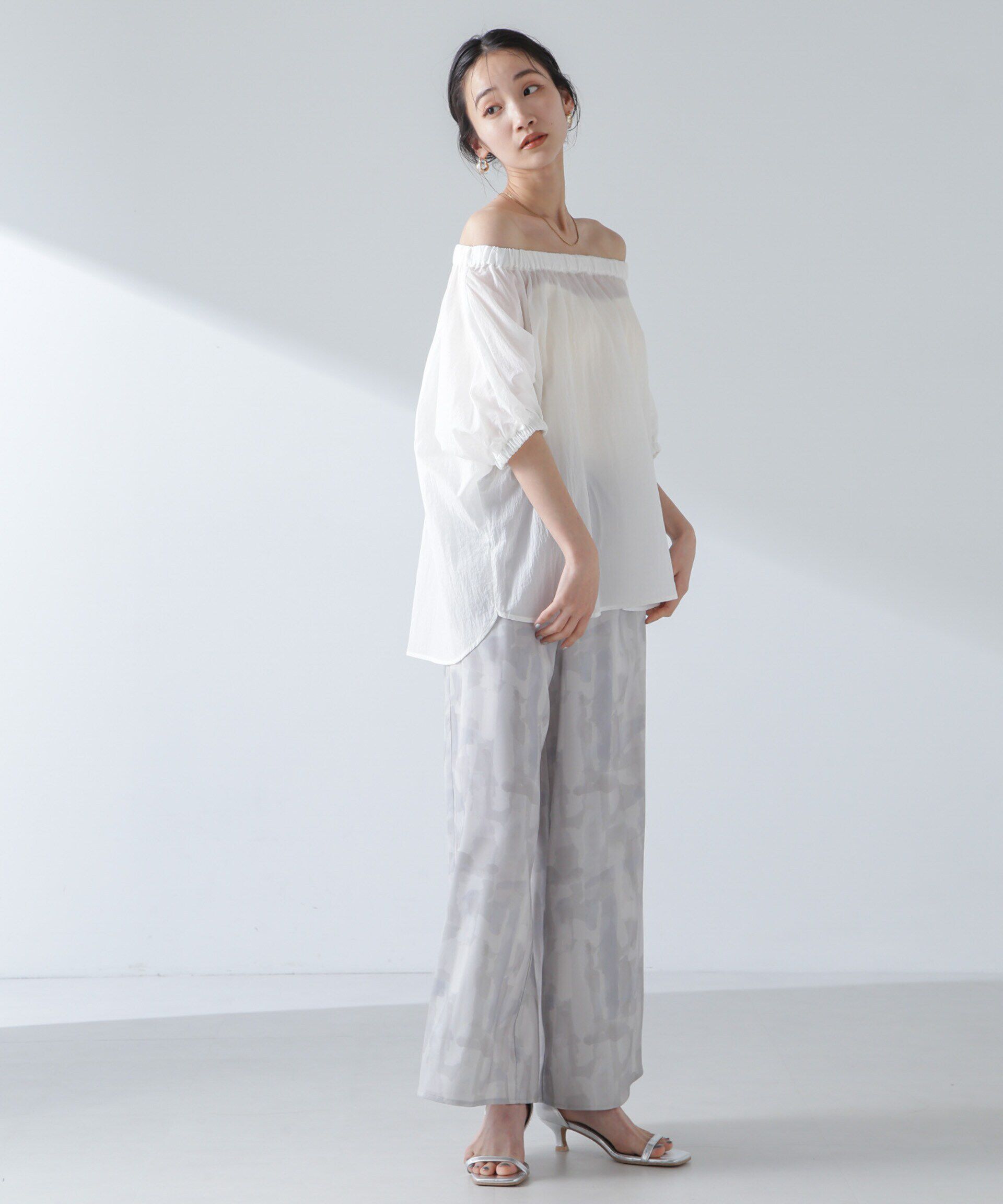 nano･universe「ナイロンタッサーオフショルダーブラウス(セットアップ可）」|シャツ・ブラウス|