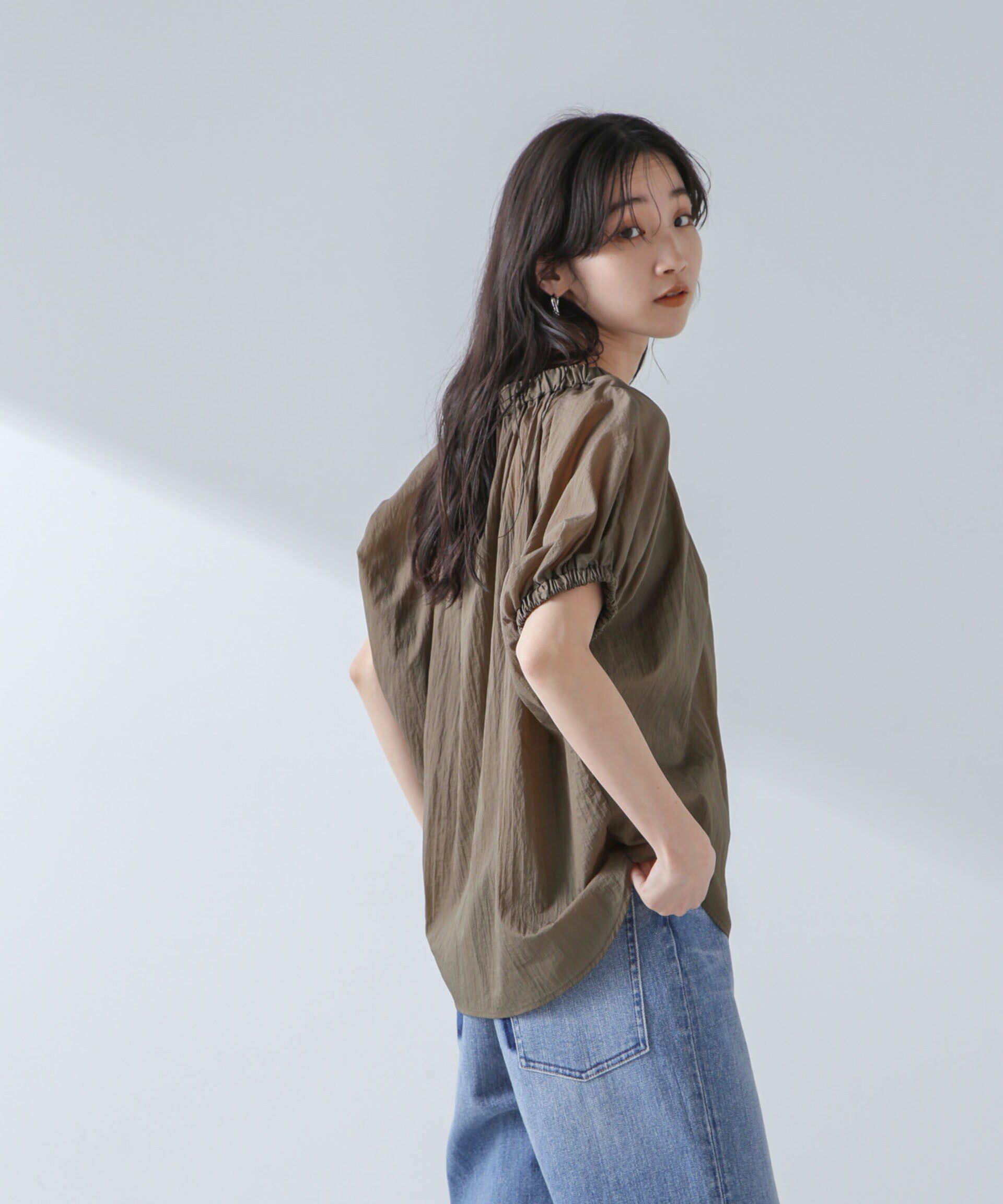 nano･universe「ナイロンタッサーオフショルダーブラウス(セットアップ可）」|シャツ・ブラウス|