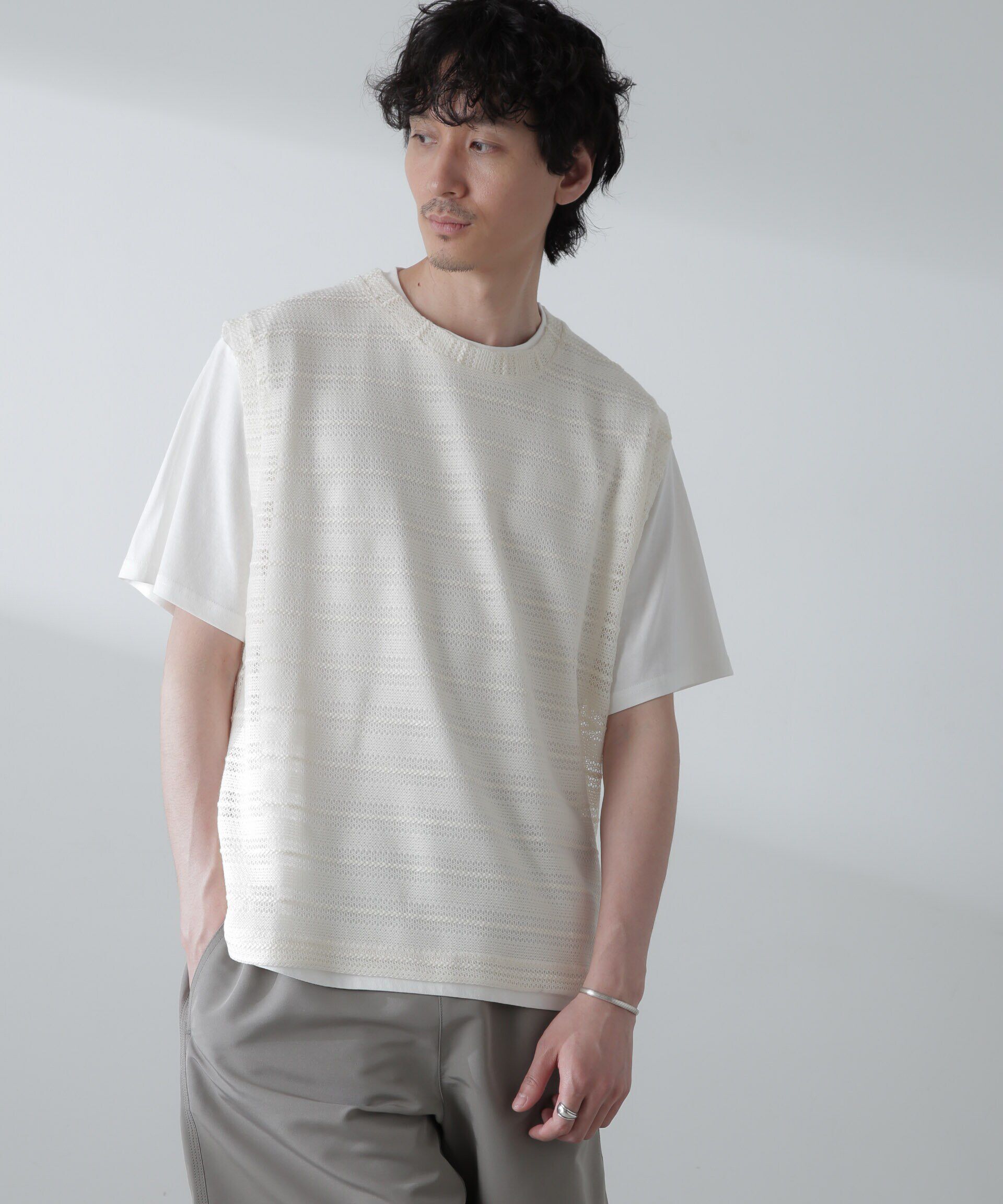 nano･universe「かぎ針アンサンブルTシャツ」|Tシャツ・カットソー|ホワイト