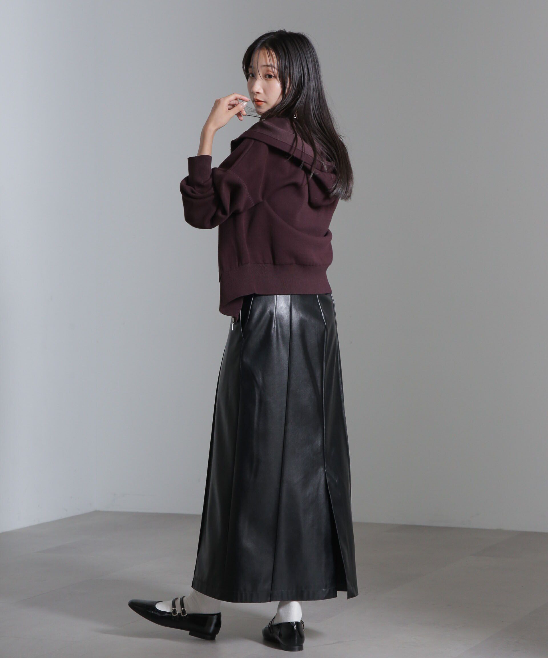 nano･universe「フェイクレザーピンタックスカート(セットアップ可)」|スカート|