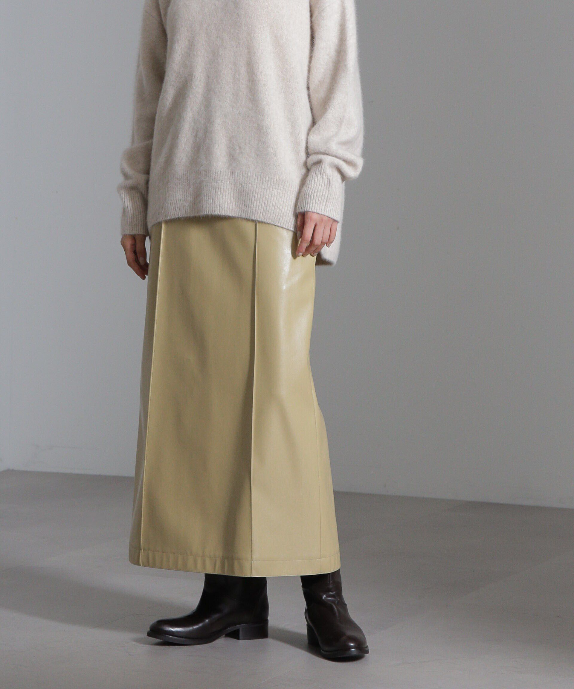 nano･universe「フェイクレザーピンタックスカート(セットアップ可)」|スカート|ベージュ