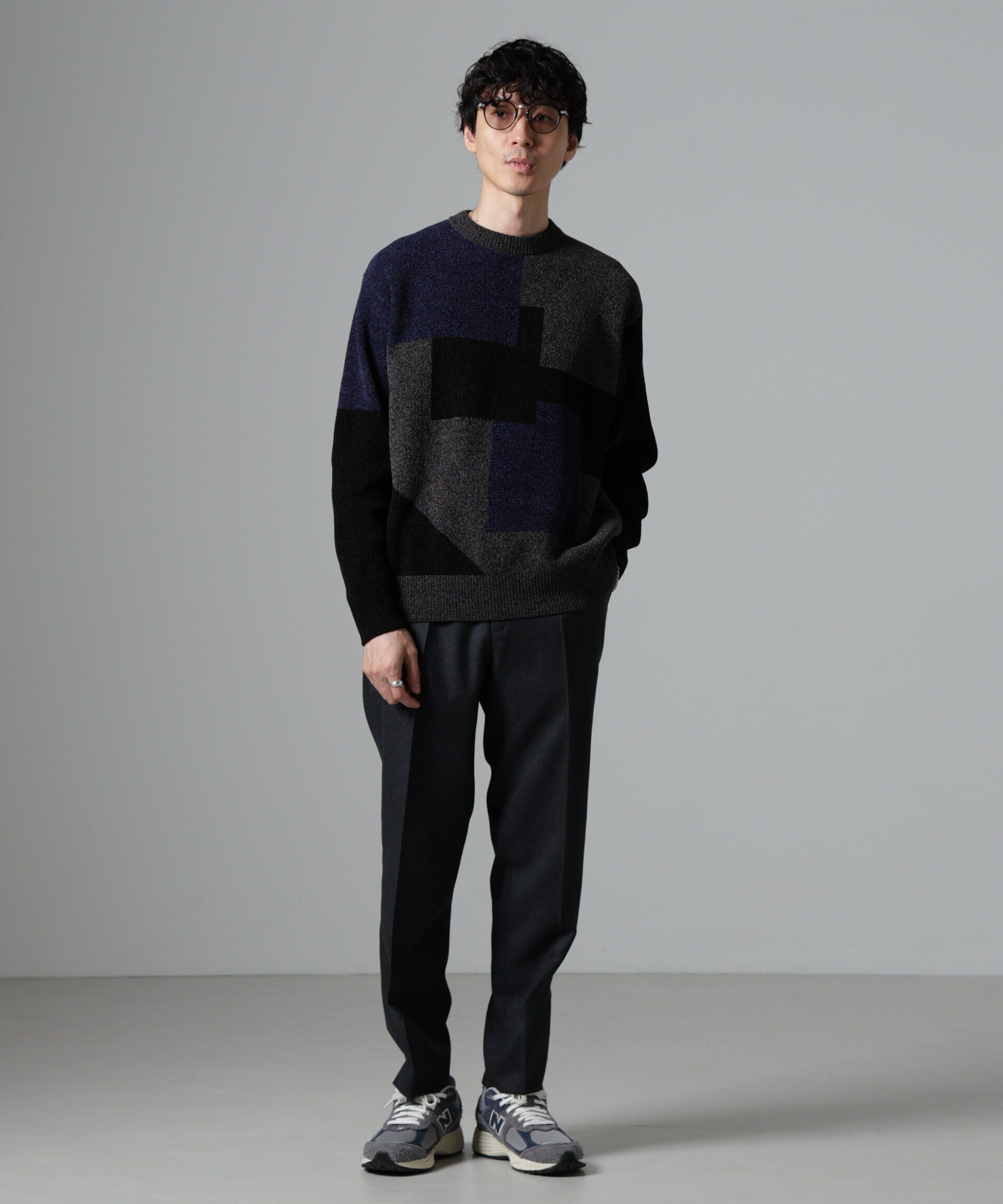 nano･universe「モールヤーンカラーブロッキングクルーネックニット」|ニット・セーター|