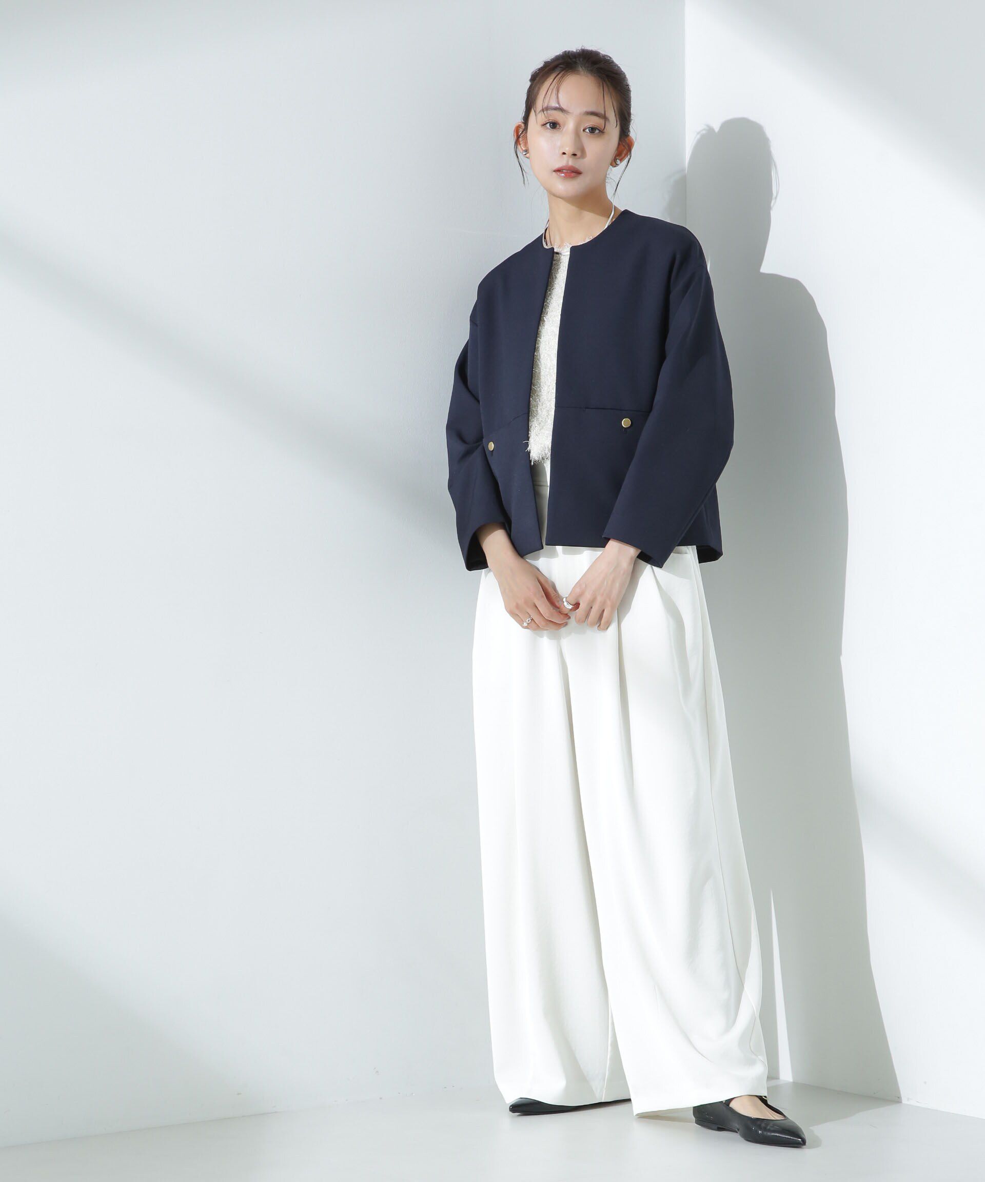 nano･universe「デイリーファンクション ノーカラージャケット(セットアップ可)」|テーラードジャケット|