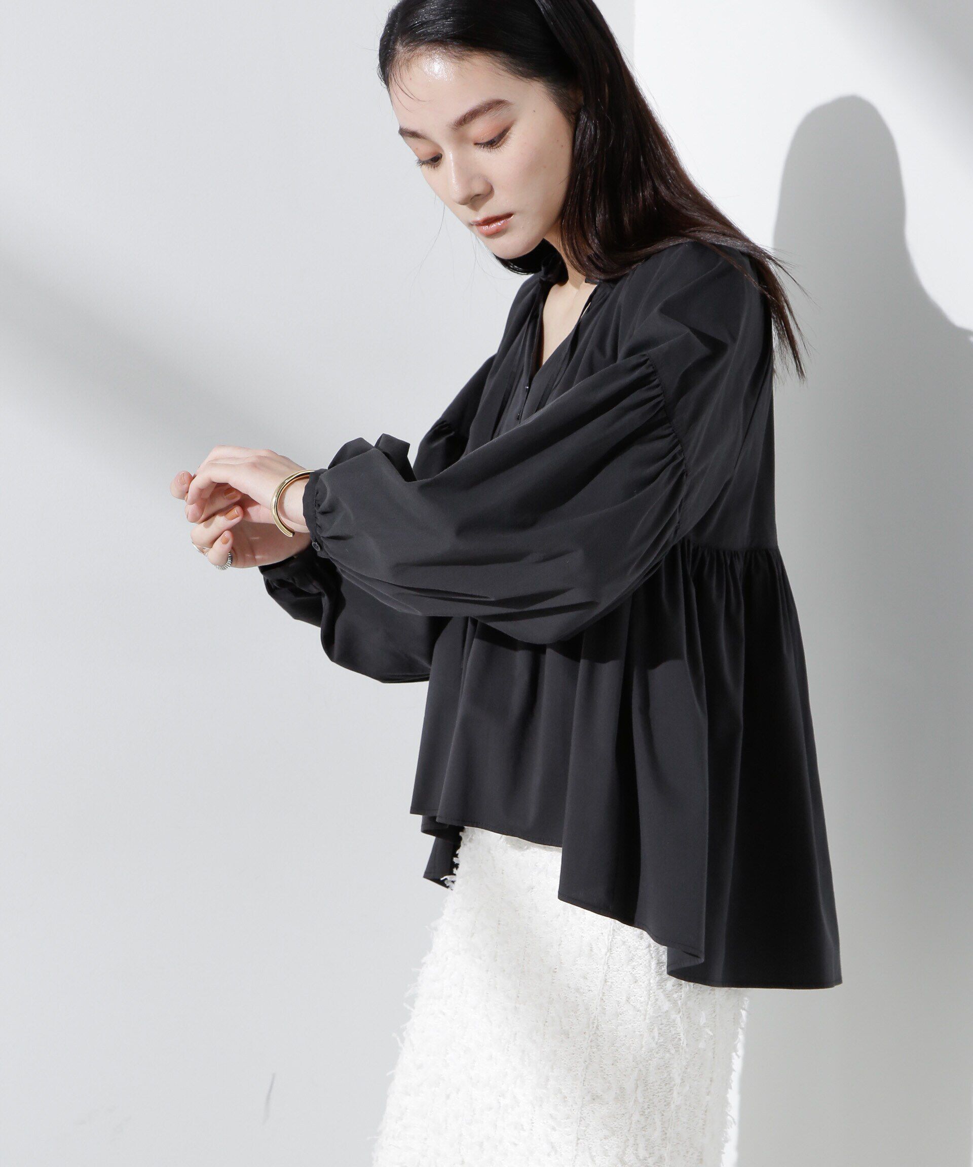 nano･universe「フリルギャザーショートシャツ」|シャツ・ブラウス|