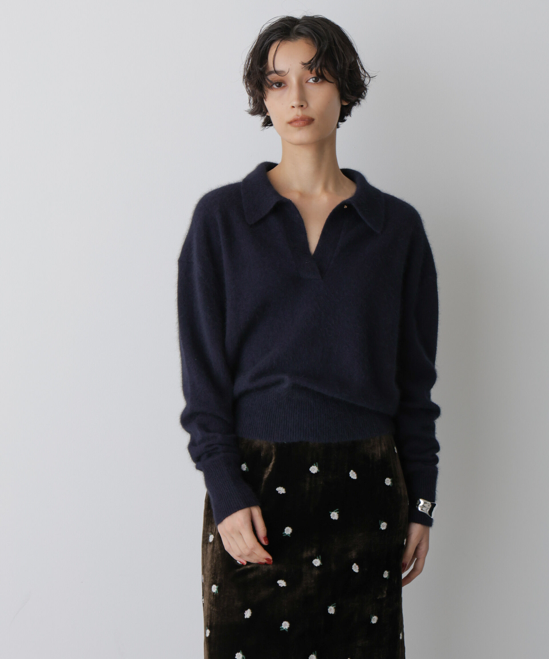  「「STEVELOUR」スキッパーポロ衿ソフトタッチニット」|ニット・セーター|