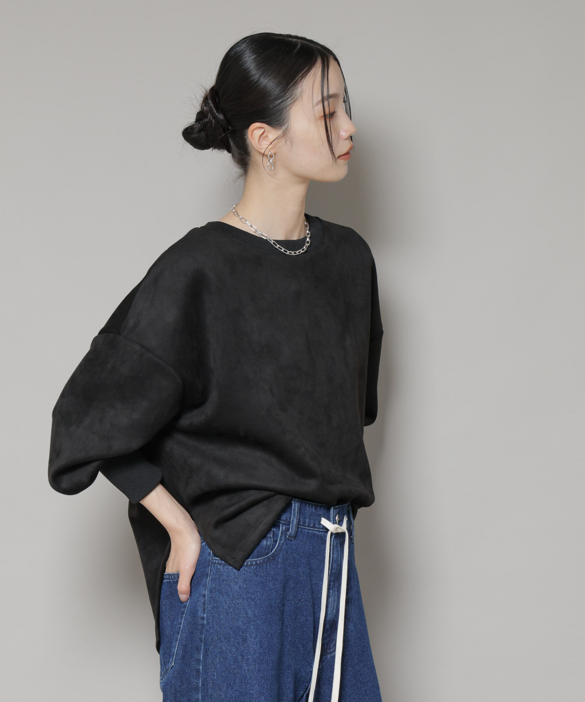 nano･universe「カットスエードサイドスリットワイドプルオーバー(セットアップ可)」|Tシャツ・カットソー|