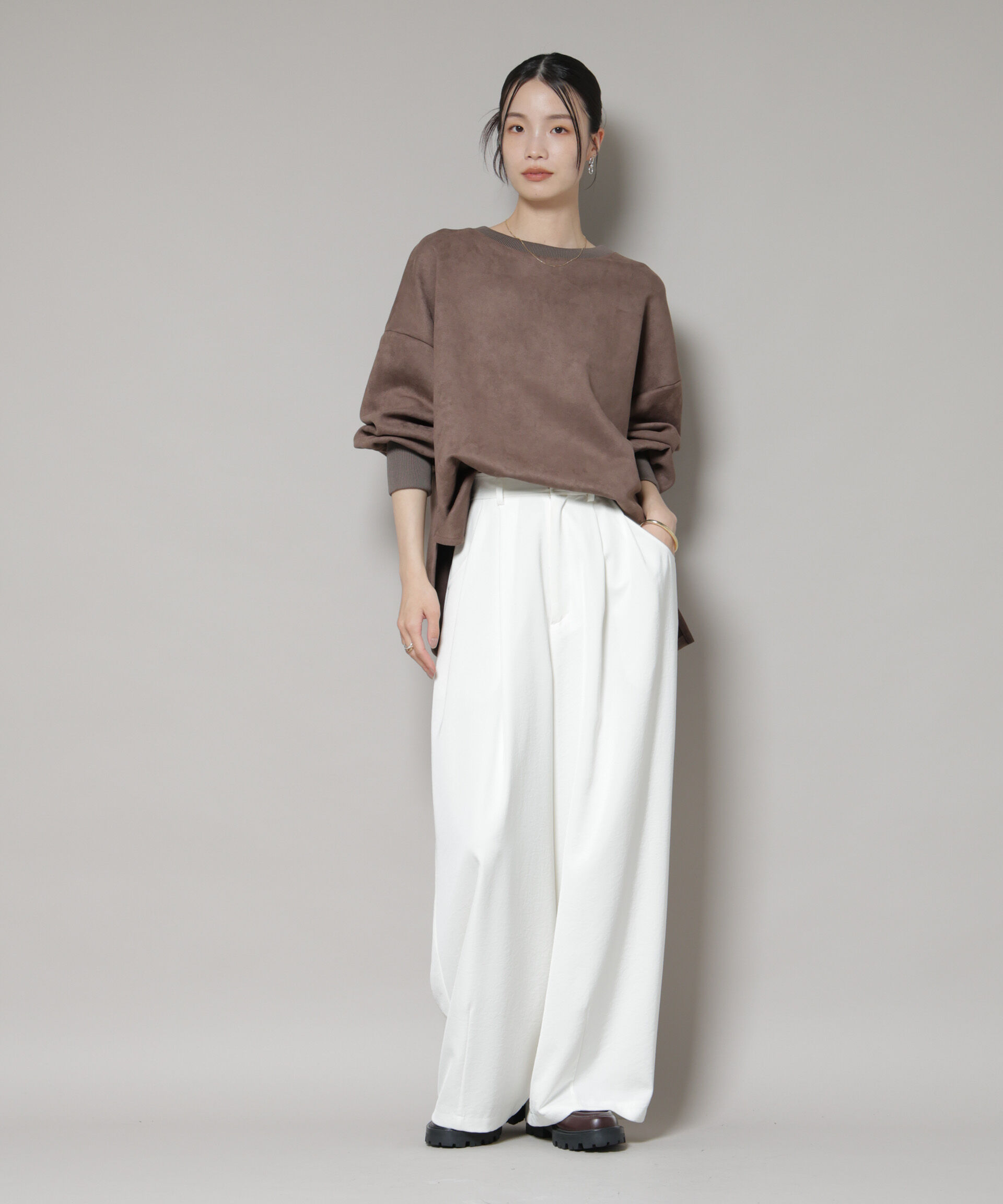 nano･universe「カットスエードサイドスリットワイドプルオーバー(セットアップ可)」|Tシャツ・カットソー|