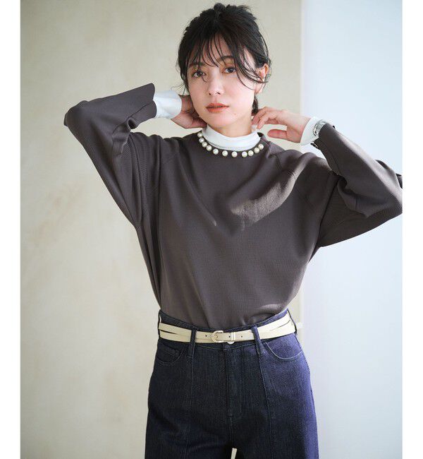 自由区「【洗える】ベアテレコボトルネック カットソー」|Tシャツ・カットソー|