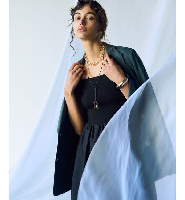 23区「【洗える】ブライトナイロンワッシャー ニットコンビワンピース」|ワンピース|