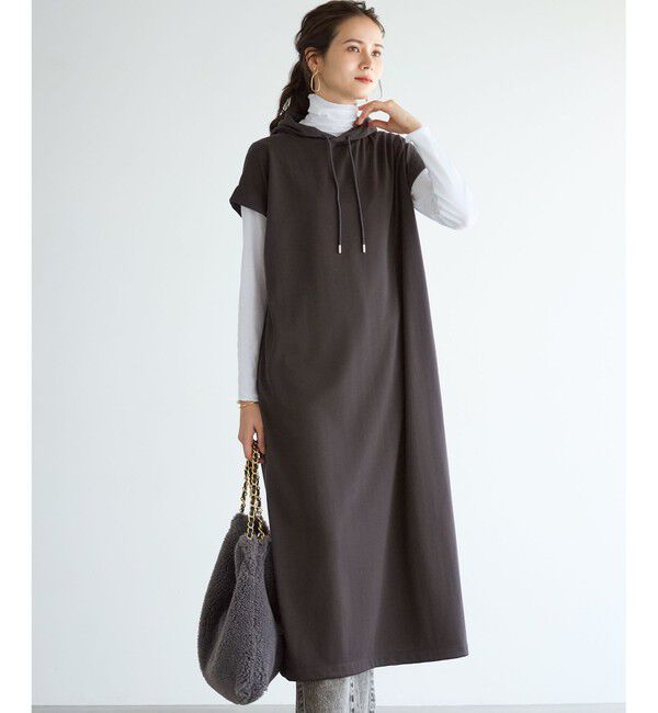 23区「【SLOW/一部店舗限定】コットンライクテリー フーディー ワンピース」|ワンピース|グレー系