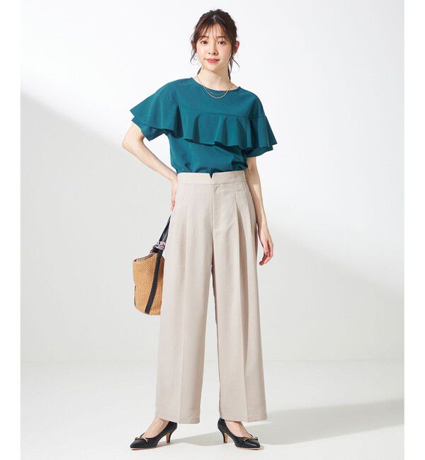 ANY SIS「【前後着用・UVケア・洗える】2WAYジョーゼットジャージーフリル カットソー」|Tシャツ・カットソー|