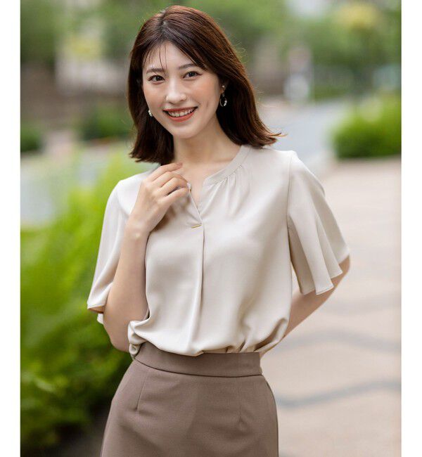 any SiS「【接触冷感・吸水速乾・UVカット】サラキレイ スキッパー ブラウス」|シャツ・ブラウス|アイボリー