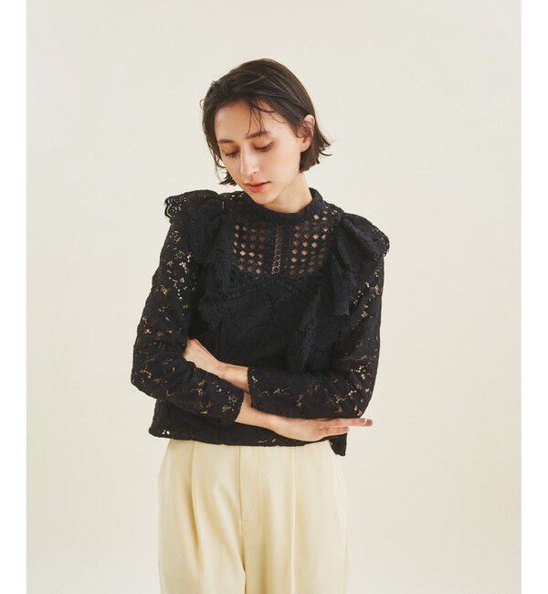  「ハイネックレースコンビトップ」|シャツ・ブラウス|