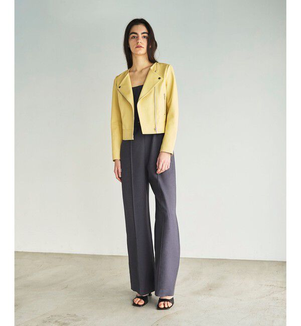 GRACE CONTINENTAL「ノーカラーレザーライダースジャケット」|ライダースジャケット|イエロー