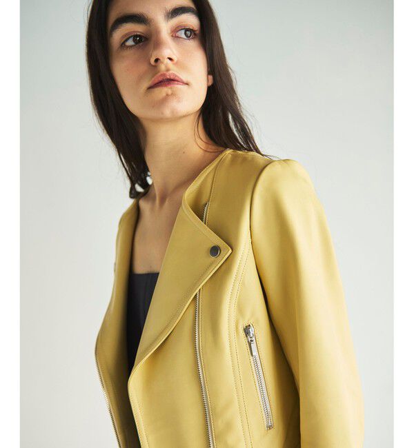 GRACE CONTINENTAL「ノーカラーレザーライダースジャケット」|ライダースジャケット|