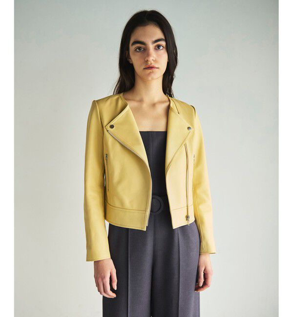 GRACE CONTINENTAL「ノーカラーレザーライダースジャケット」|ライダースジャケット|