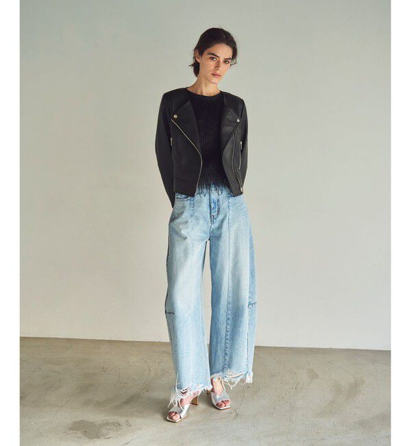 GRACE CONTINENTAL「ノーカラーレザーライダースジャケット」|ライダースジャケット|