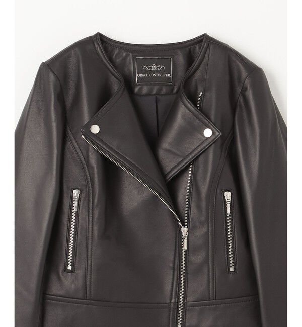 GRACE CONTINENTAL「ノーカラーレザーライダースジャケット」|ライダースジャケット|
