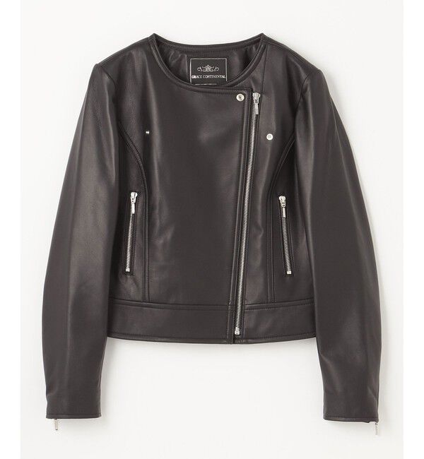 GRACE CONTINENTAL「ノーカラーレザーライダースジャケット」|ライダースジャケット|