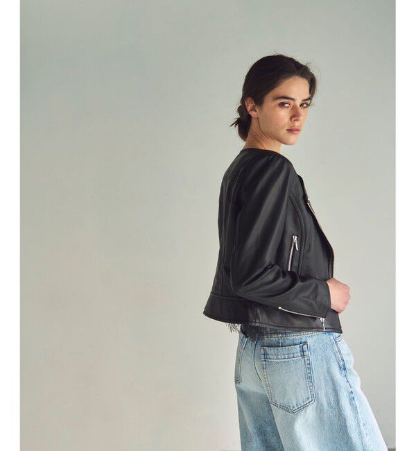 GRACE CONTINENTAL「ノーカラーレザーライダースジャケット」|ライダースジャケット|