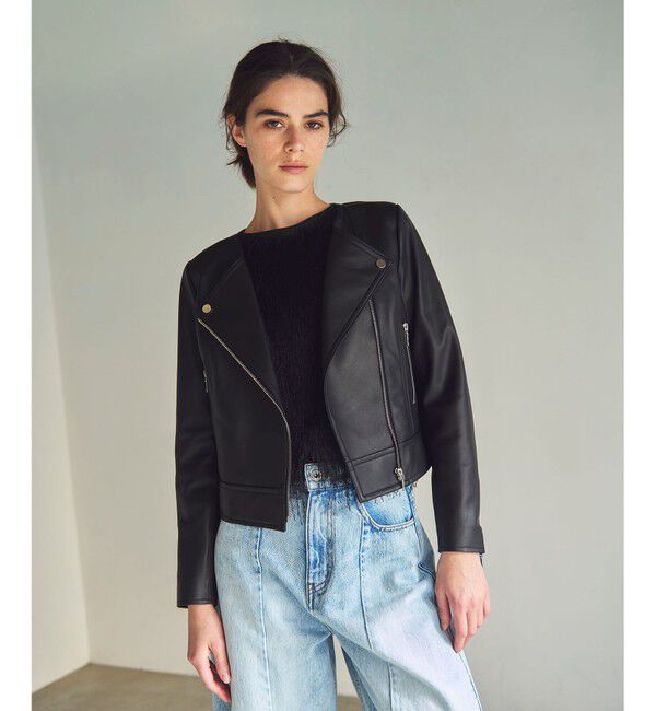 GRACE CONTINENTAL「ノーカラーレザーライダースジャケット」|ライダースジャケット|