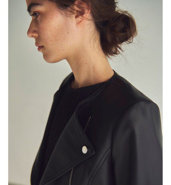 GRACE CONTINENTAL「ノーカラーレザーライダースジャケット」|ライダースジャケット|