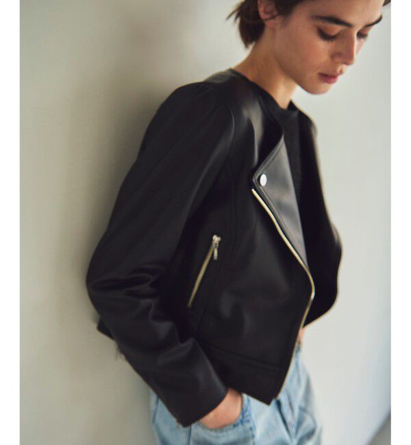 GRACE CONTINENTAL「ノーカラーレザーライダースジャケット」|ライダースジャケット|
