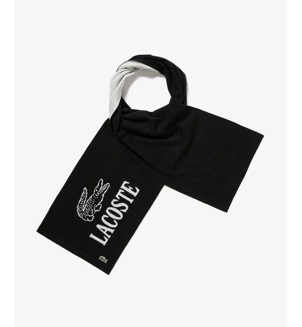 LACOSTE「ウールブレンド ワニロゴジャカードマフラー」|マフラー|ブラック