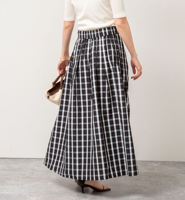 NOLLEY'S「ウォッシャブルチェックタフタロングスカート」|フレア|