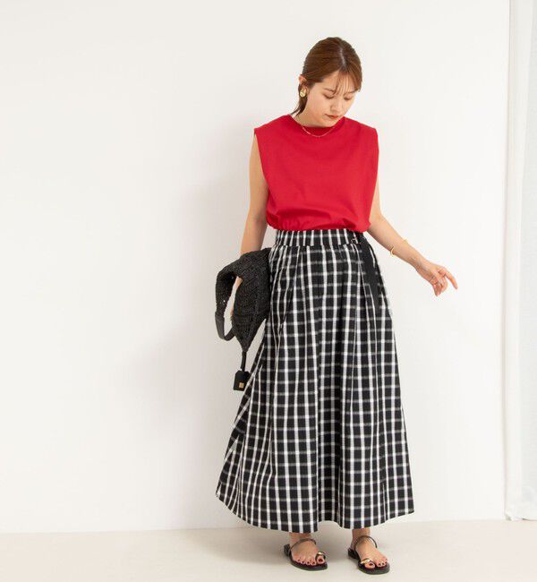 NOLLEY'S「ウォッシャブルチェックタフタロングスカート」|フレア|