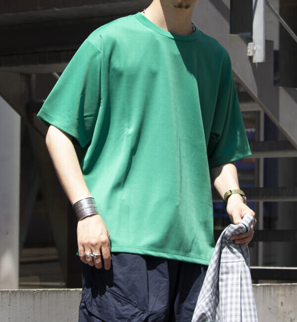GLOSTER「【GLOSTER/グロスター】ポンチオーバーサイズ クルーネックTシャツ サイドスリット」|Tシャツ・カットソー|グリーン