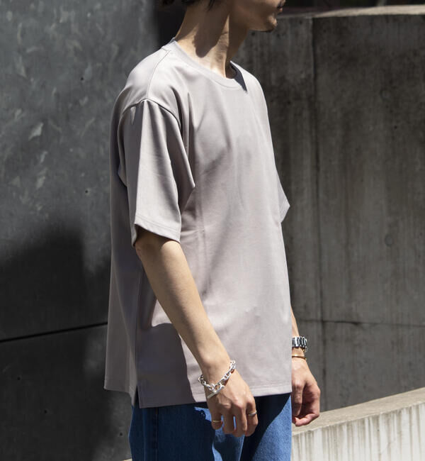 GLOSTER「【GLOSTER/グロスター】ポンチオーバーサイズ クルーネックTシャツ サイドスリット」|Tシャツ・カットソー|グレイッシュベージュ