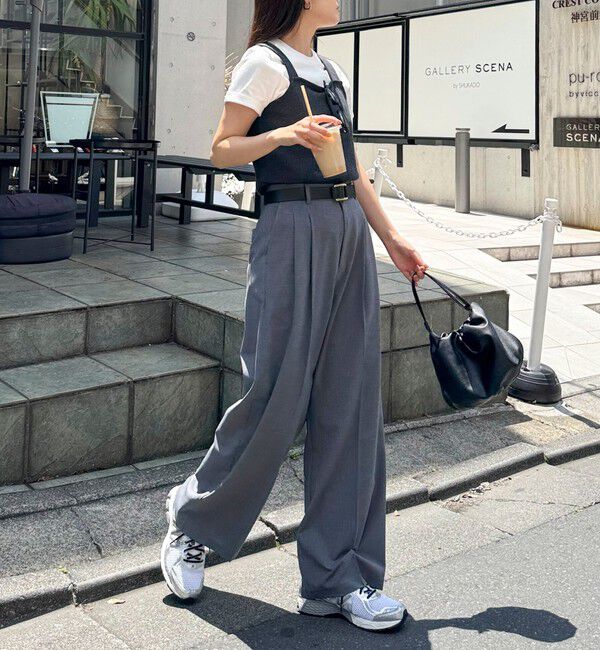 fredy emue「【吸水速乾/接触冷感/ウォッシャブル/防シワ加工】接触冷感タックスラックスパンツ」|スラックス|