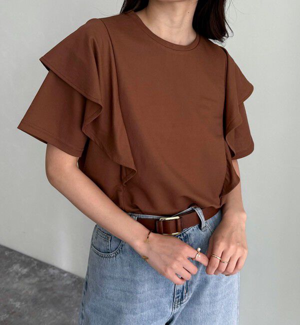 fredy emue「ラッフルショルダー半袖Tシャツ」|Tシャツ・カットソー|