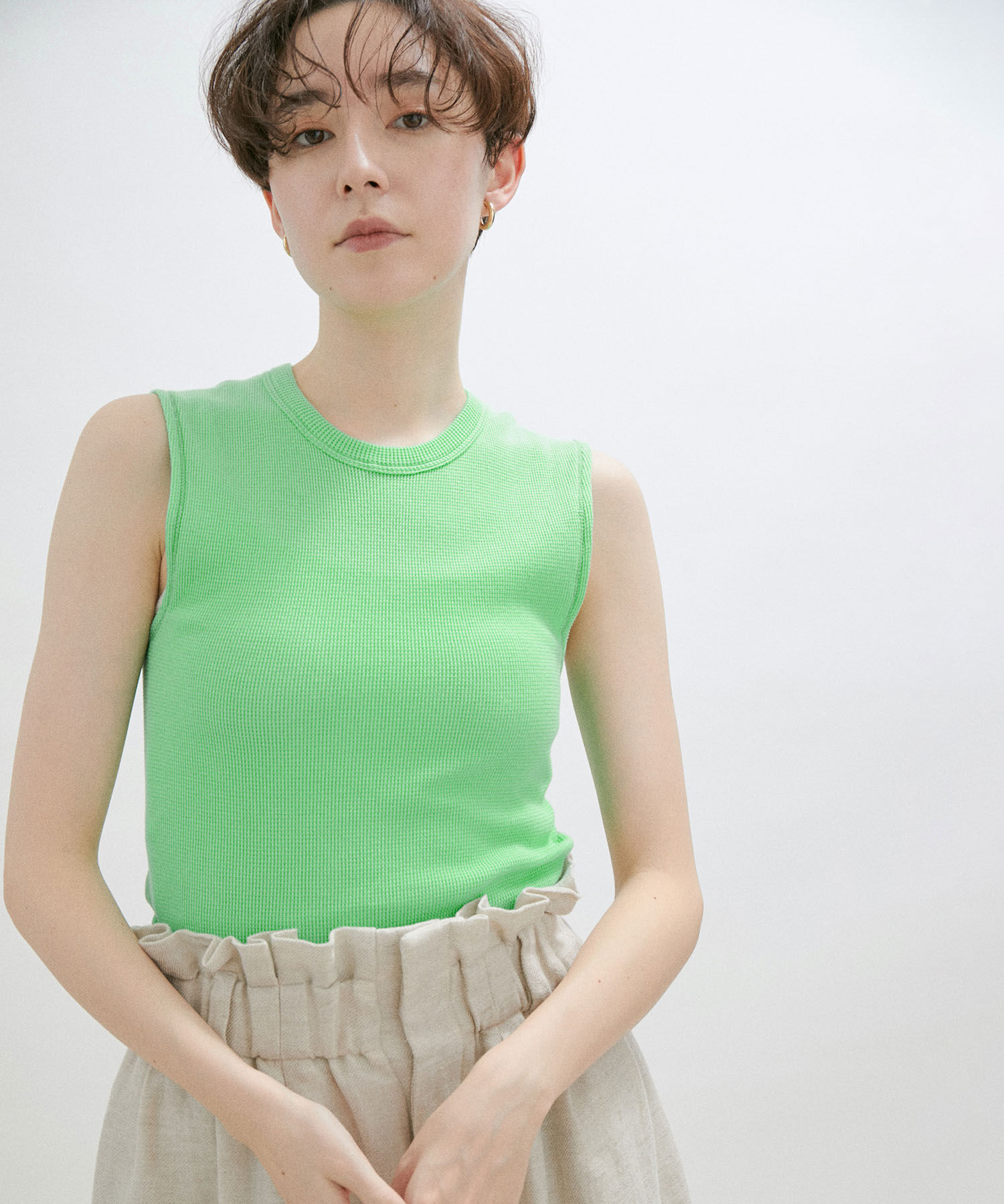 SALON adam et rope'「【Smile Cotton】ノースリーブプルオーバー/タンクトップ」|Tシャツ・カットソー|グリーン系(35)