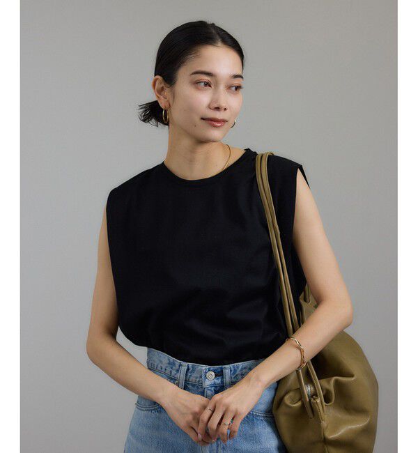 SALON adam et rope'「プリマベールショルダータックノースリーブプルオーバー［UVケア・洗える］」|Tシャツ・カットソー|ブラック(01)