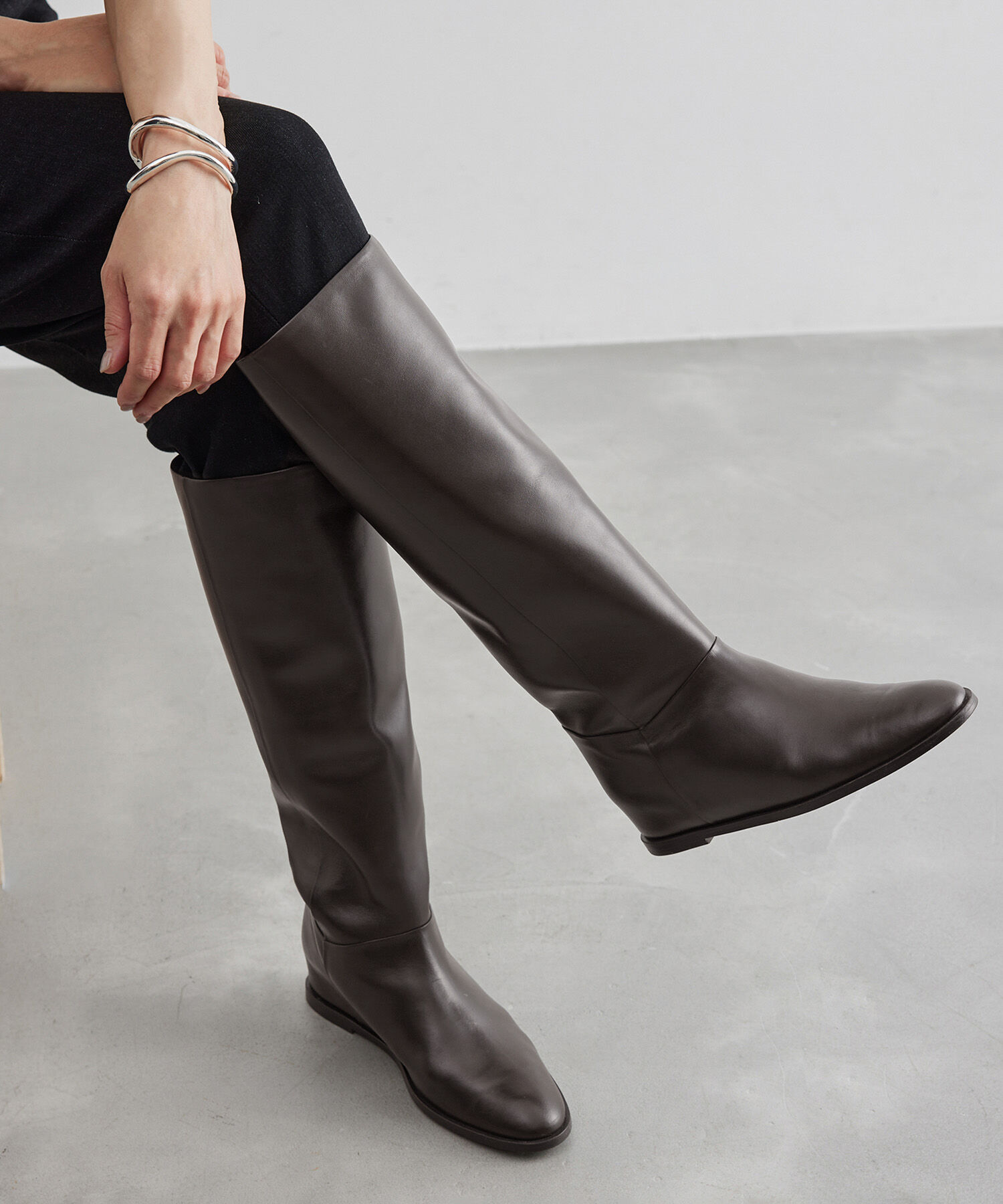 ROPE「【雑誌掲載】リアルレザーインヒールロングブーツ」|その他|ダークブラウン(20)